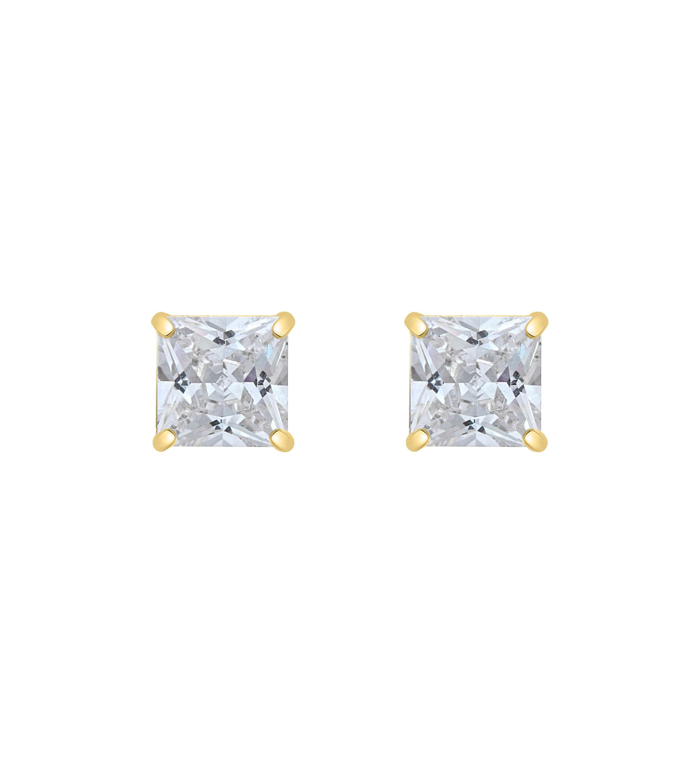 14K Gold 5mm Princess Cut Cubic Zirconia Stud Earrings
