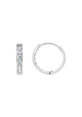 Top Fashion Jewelers 14K Gold Cubic Zirconia Huggie Hoop Earrings, White