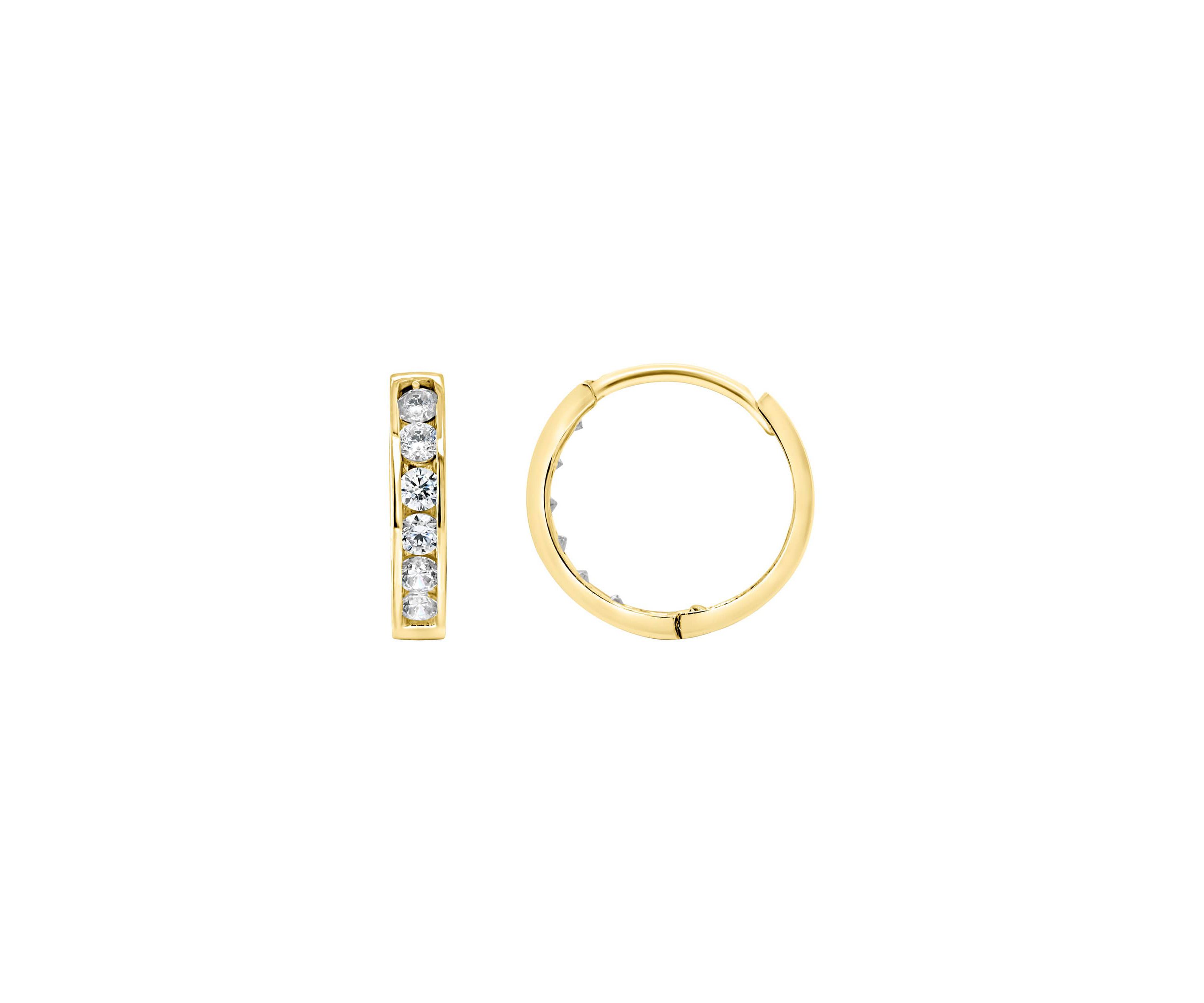 14K Gold Cubic Zirconia Huggie Hoop Earrings