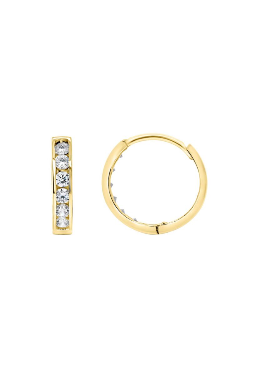14K Gold Cubic Zirconia Huggie Hoop Earrings