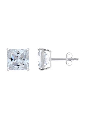 Top Fashion Jewelers 14K Gold 8mm Princess Cut Cubic Zirconia Stud Earrings, White