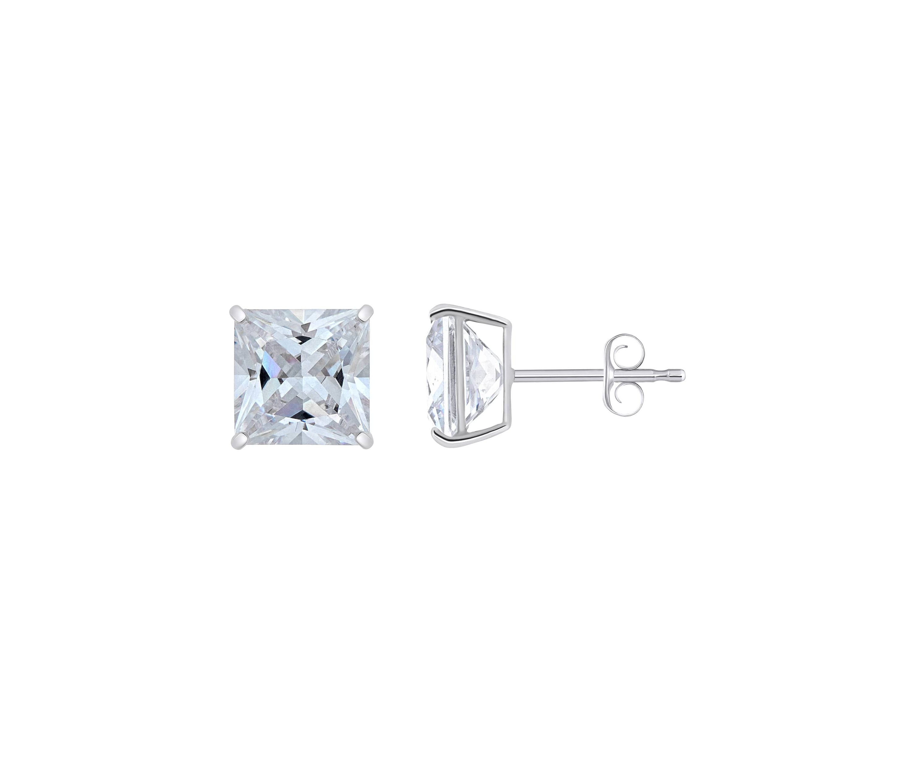 14K Gold 8mm Princess Cut Cubic Zirconia Stud Earrings