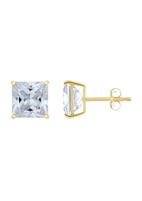 Top Fashion Jewelers 14K Gold 8mm Princess Cut Cubic Zirconia Stud Earrings, Yellow
