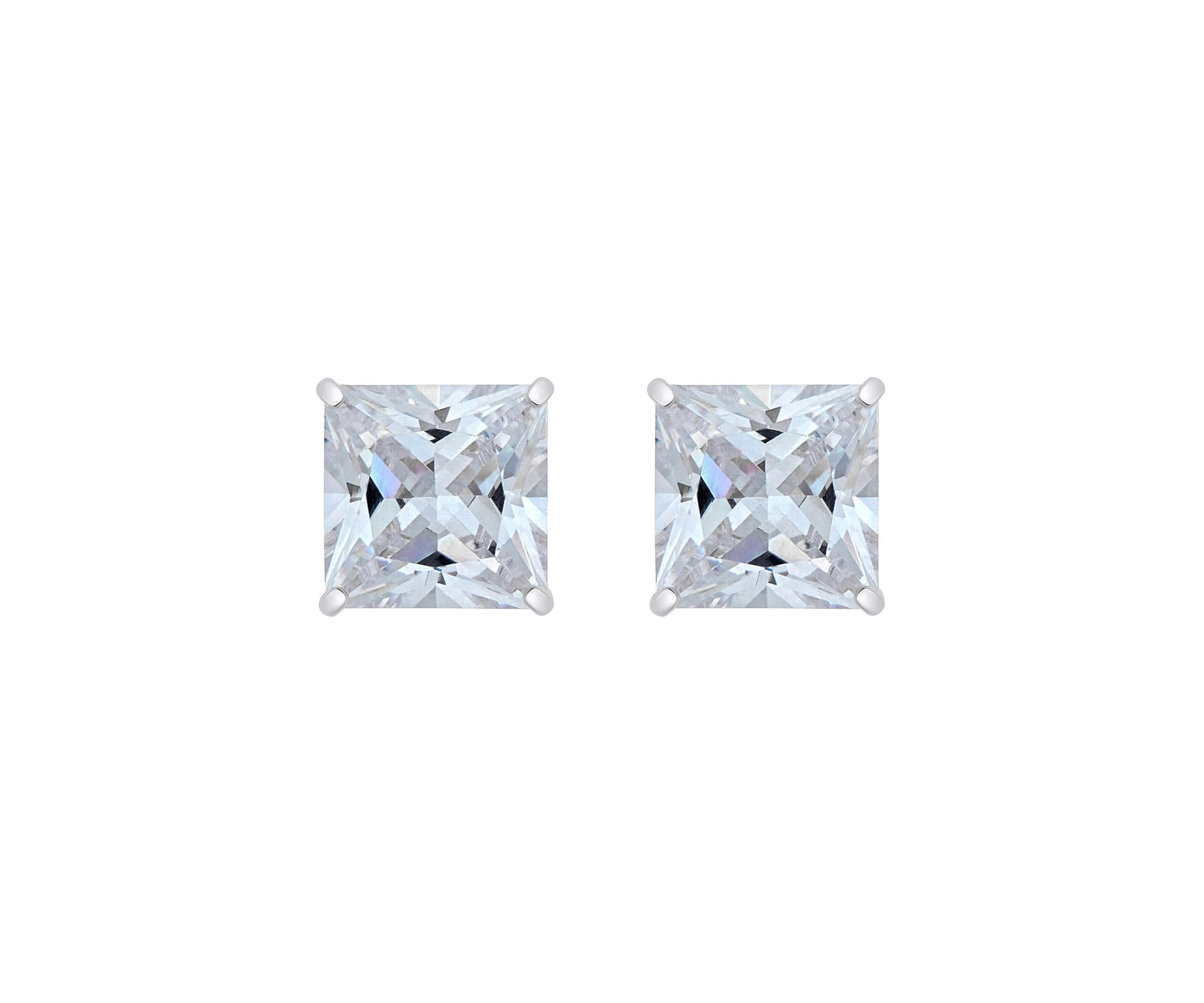 14K Gold 8mm Princess Cut Cubic Zirconia Stud Earrings