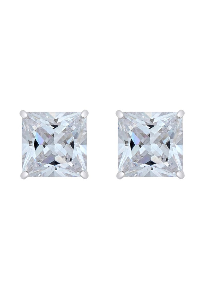 14K Gold 8mm Princess Cut Cubic Zirconia Stud Earrings