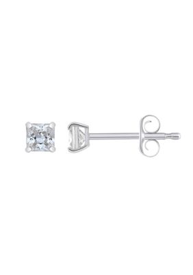 Top Fashion Jewelers 14K Gold 3mm Princess Cut Cubic Zirconia Stud Earrings, White