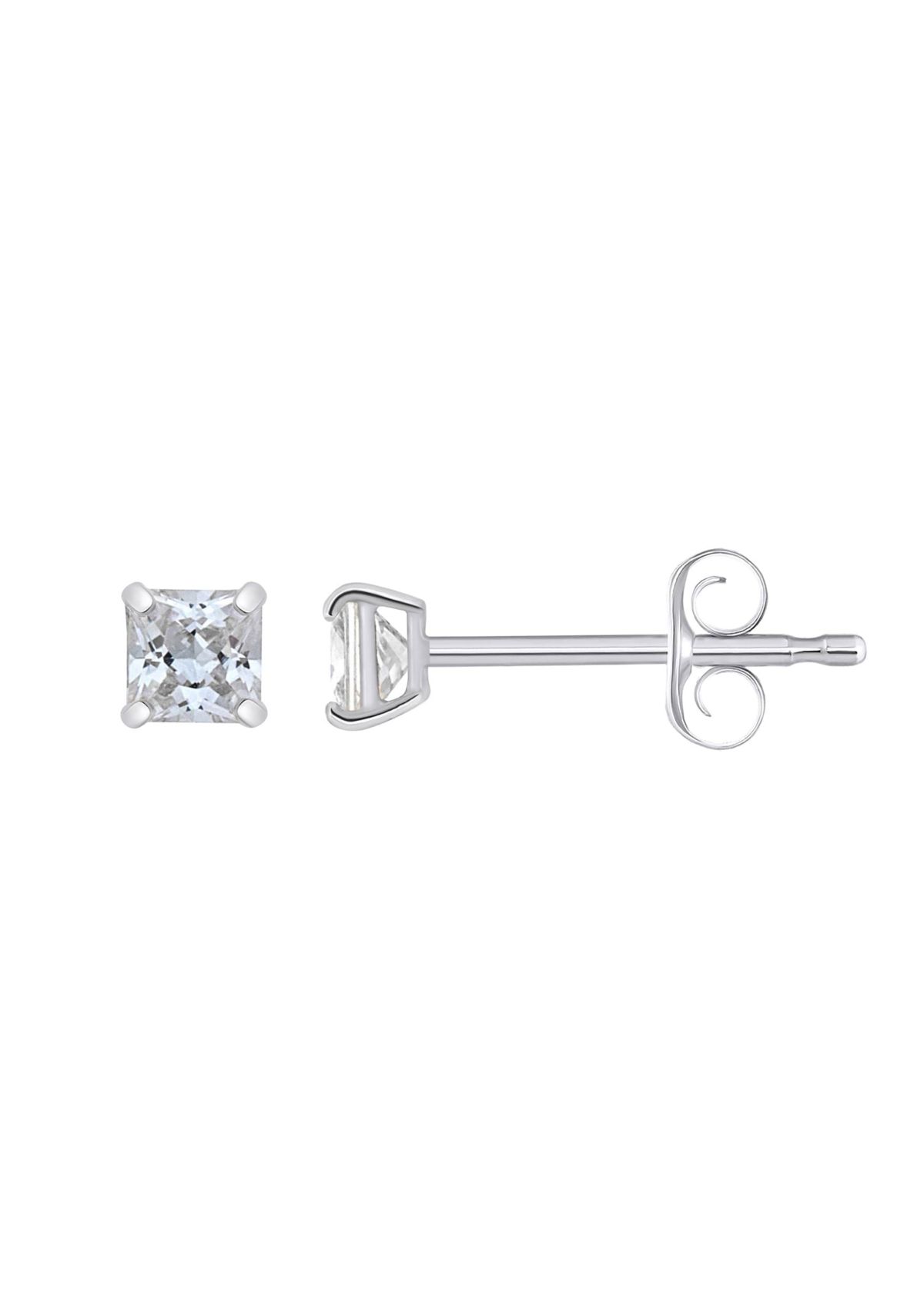 14K Gold 3mm Princess Cut Cubic Zirconia Stud Earrings
