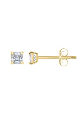 Top Fashion Jewelers 14K Gold 3mm Princess Cut Cubic Zirconia Stud Earrings, Yellow