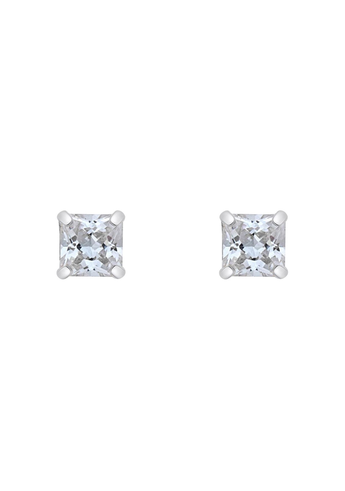 14K Gold 3mm Princess Cut Cubic Zirconia Stud Earrings