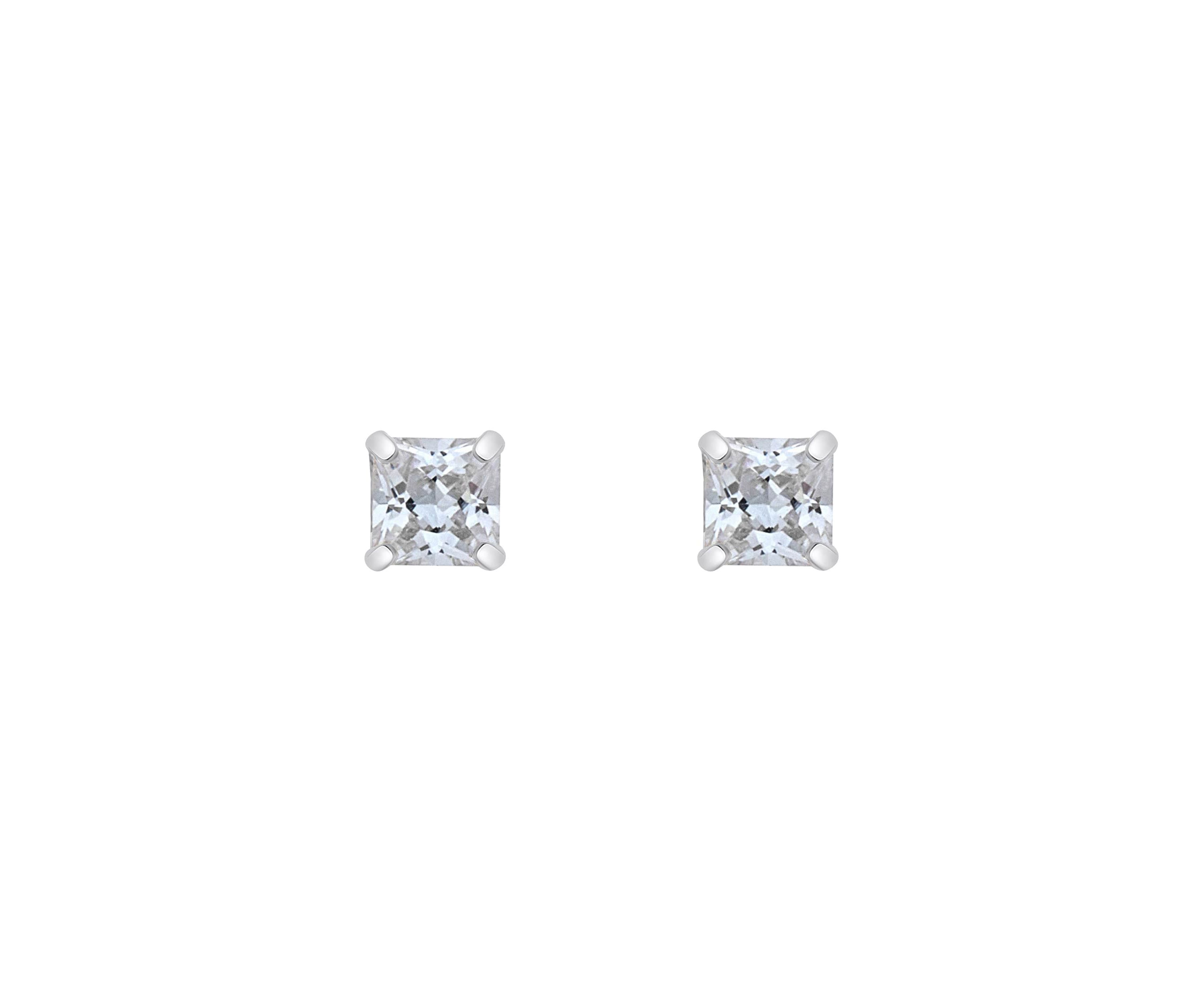 14K Gold 3mm Princess Cut Cubic Zirconia Stud Earrings