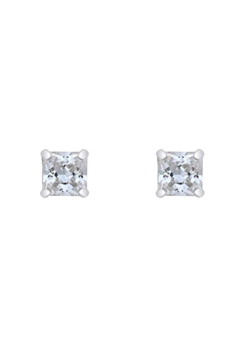 14K Gold 3mm Princess Cut Cubic Zirconia Stud Earrings