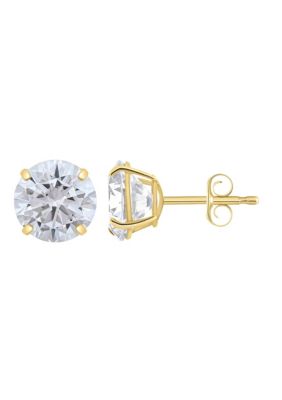 Top Fashion Jewelers 14K Gold 8mm Round Cubic Zirconia Stud Earrings, Yellow