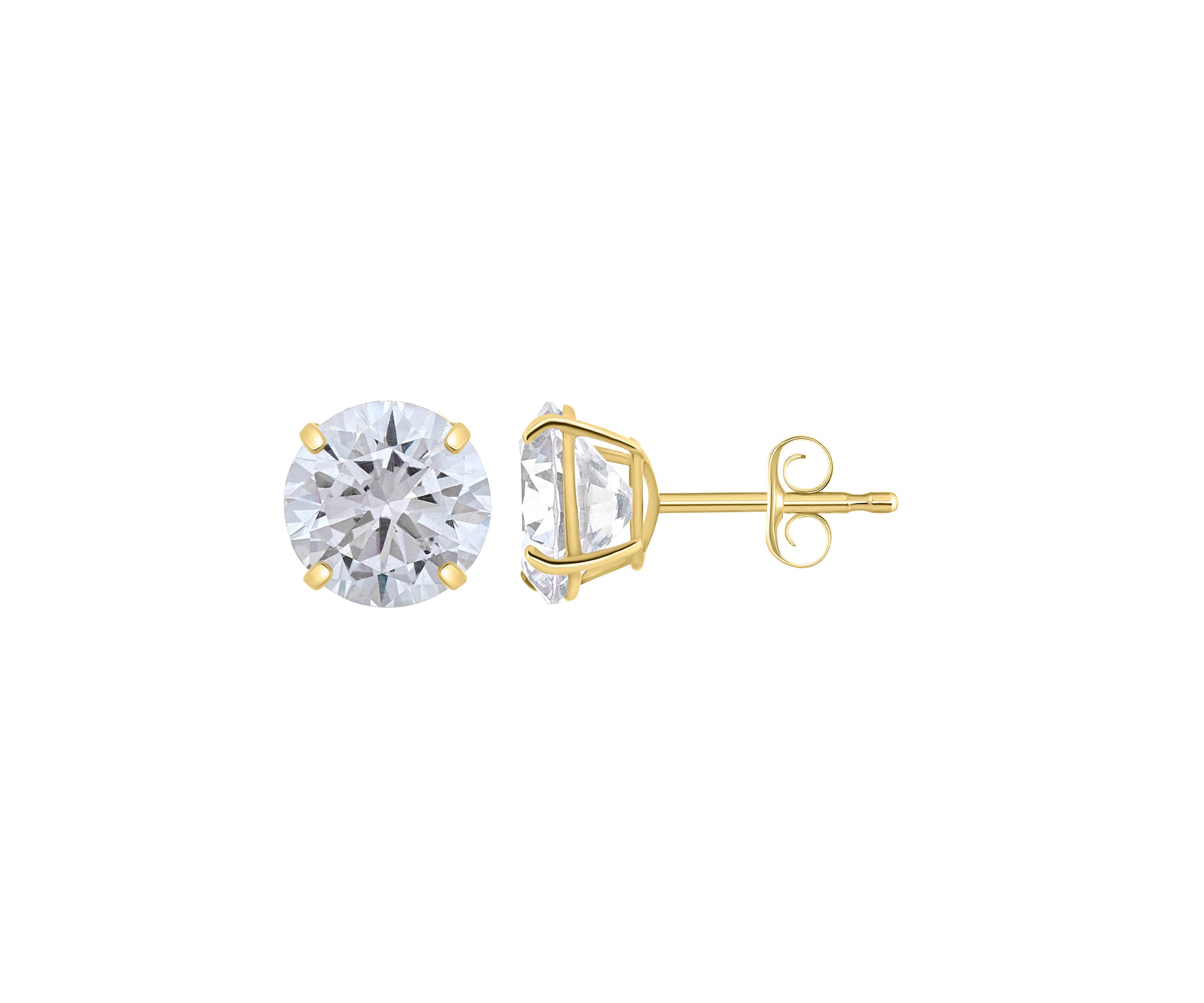 14K Gold 8mm Round Cubic Zirconia Stud Earrings