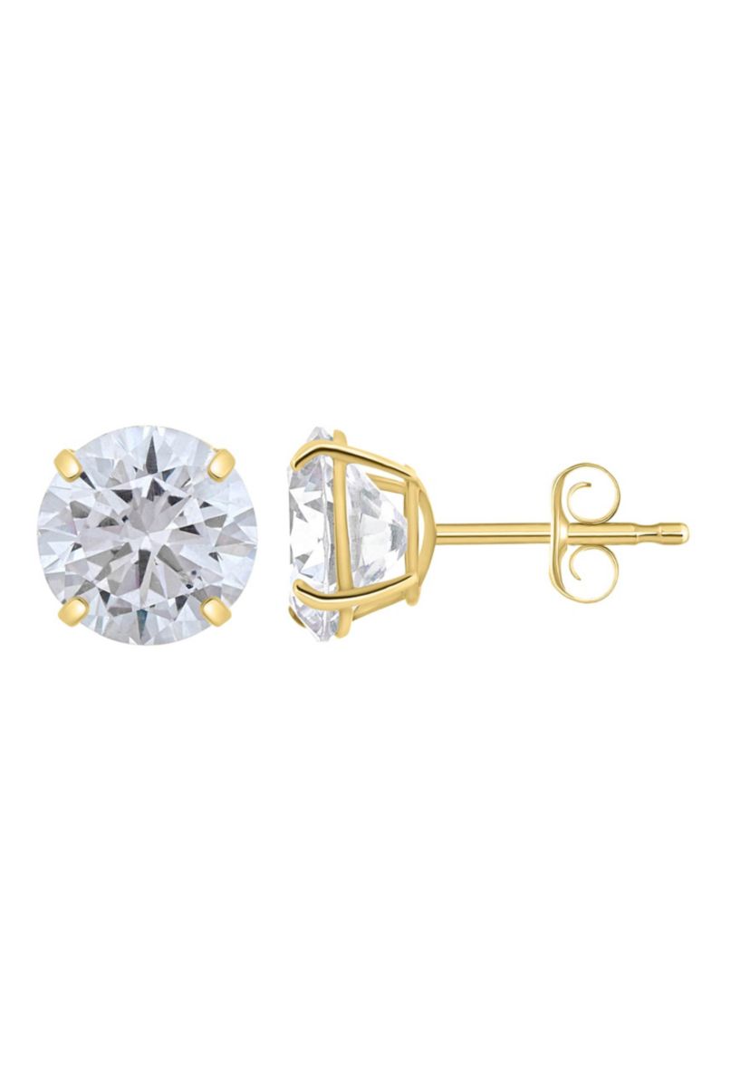 14K Gold 8mm Round Cubic Zirconia Stud Earrings