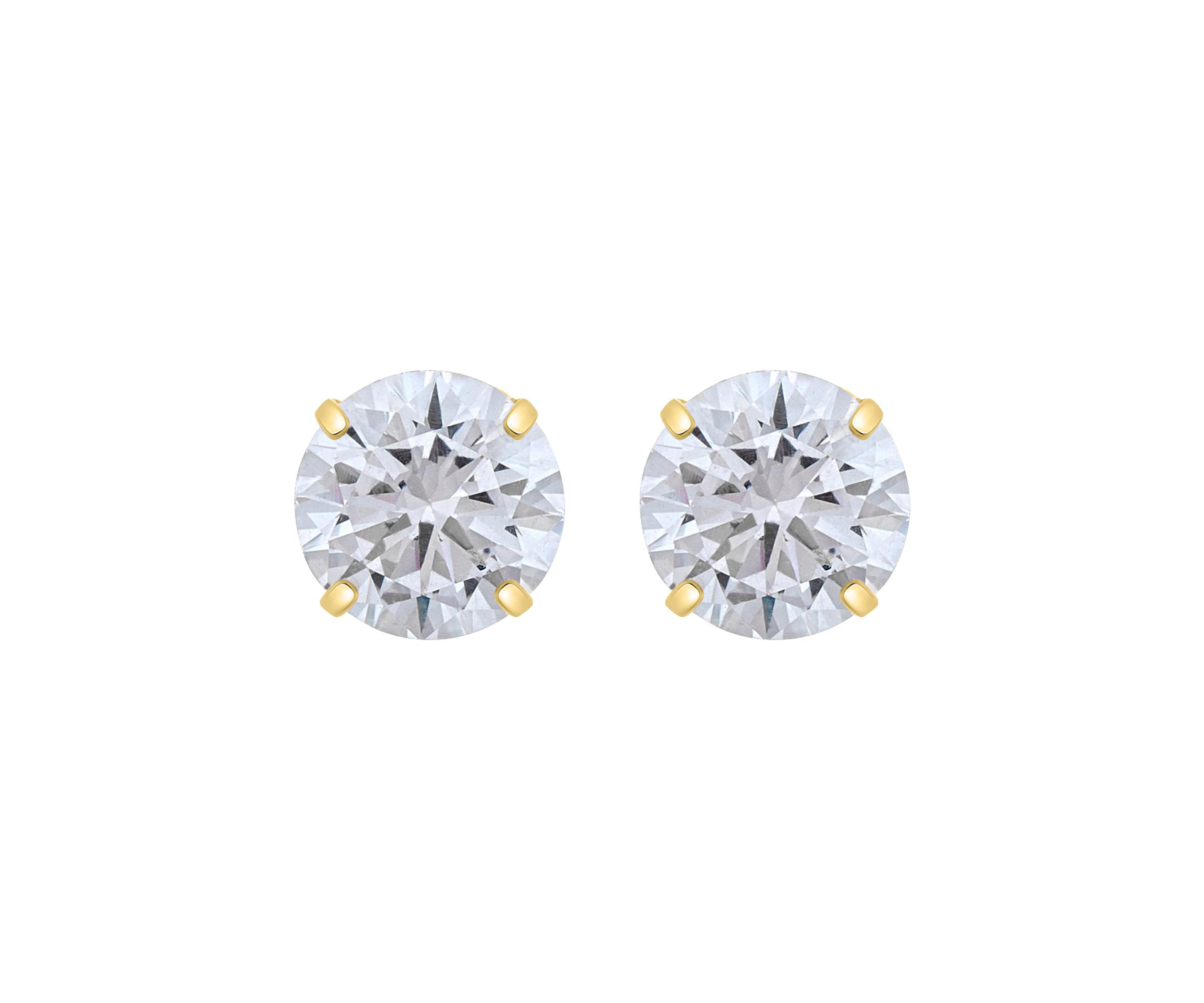 14K Gold 8mm Round Cubic Zirconia Stud Earrings