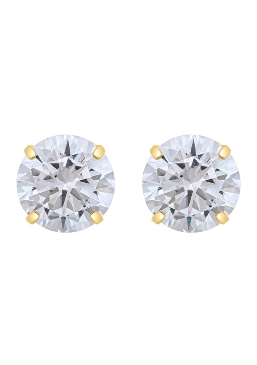14K Gold 8mm Round Cubic Zirconia Stud Earrings