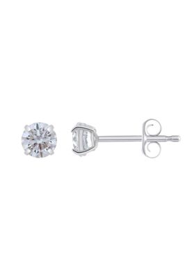 Top Fashion Jewelers 14K Gold 4mm Round Cubic Zirconia Stud Earrings, White