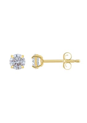 Top Fashion Jewelers 14K Gold 4mm Round Cubic Zirconia Stud Earrings, Yellow