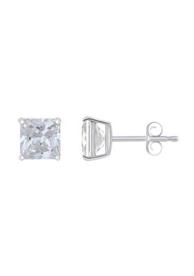 Top Fashion Jewelers 14K Gold 6mm Princess Cut Cubic Zirconia Stud Earrings, White
