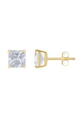 Top Fashion Jewelers 14K Gold 6mm Princess Cut Cubic Zirconia Stud Earrings, Yellow