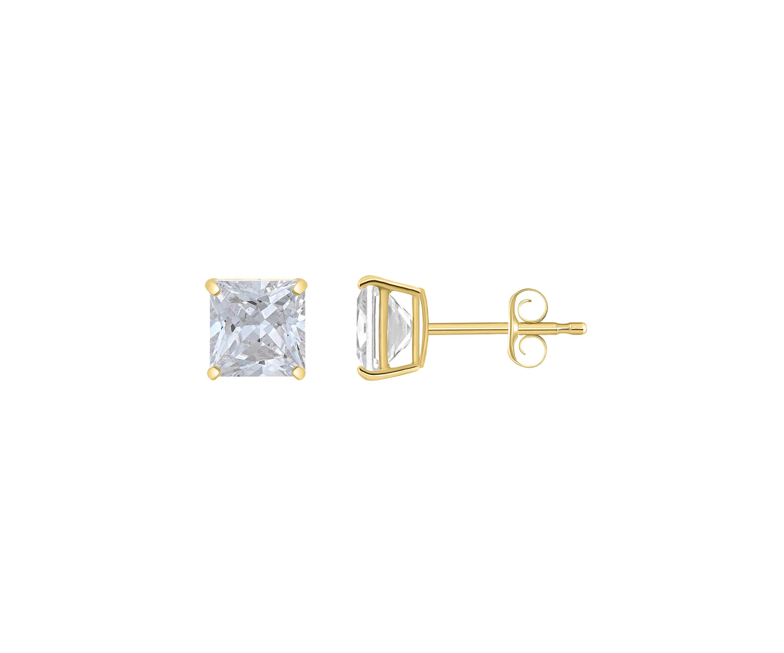 14K Gold 6mm Princess Cut Cubic Zirconia Stud Earrings
