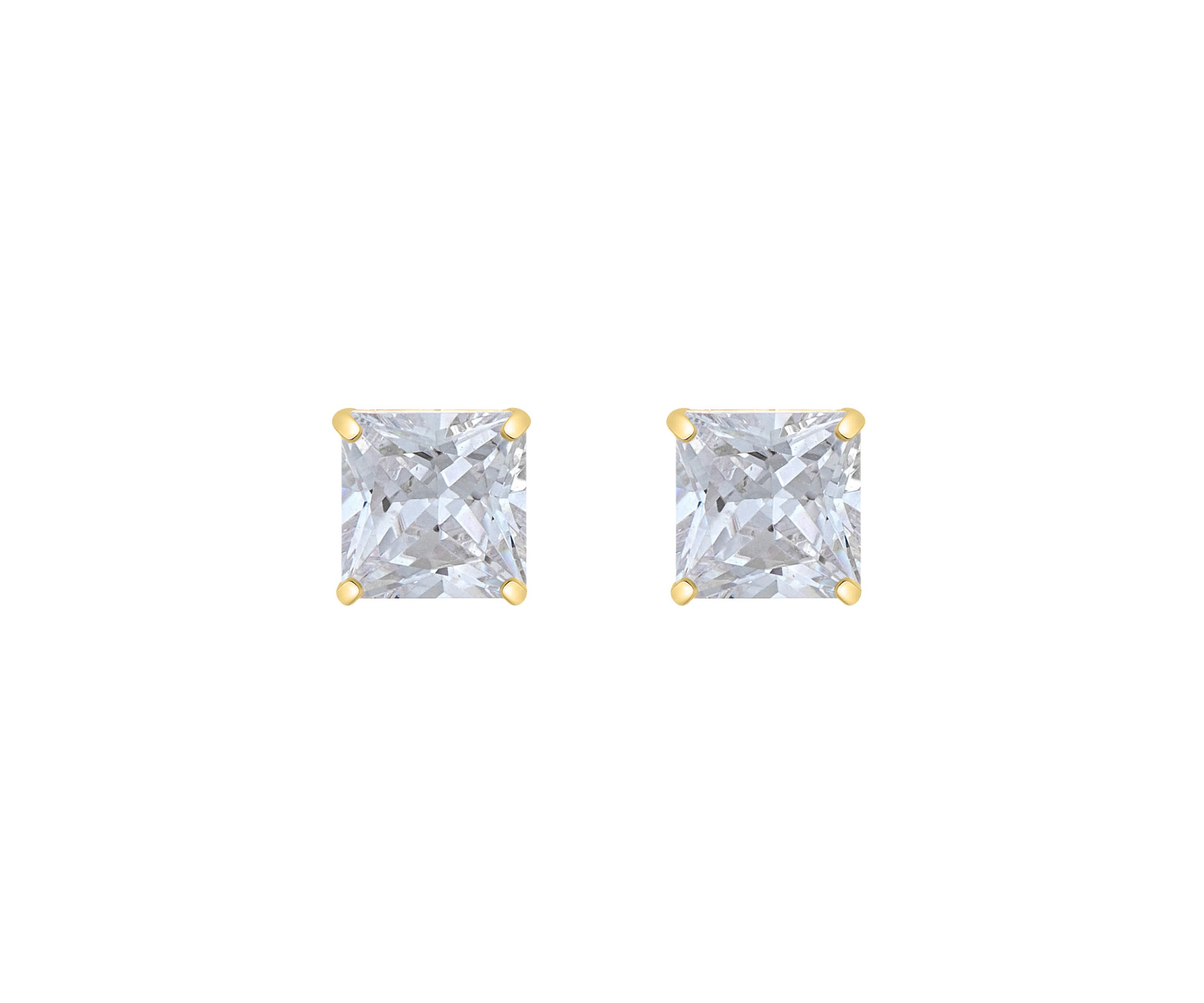 14K Gold 6mm Princess Cut Cubic Zirconia Stud Earrings