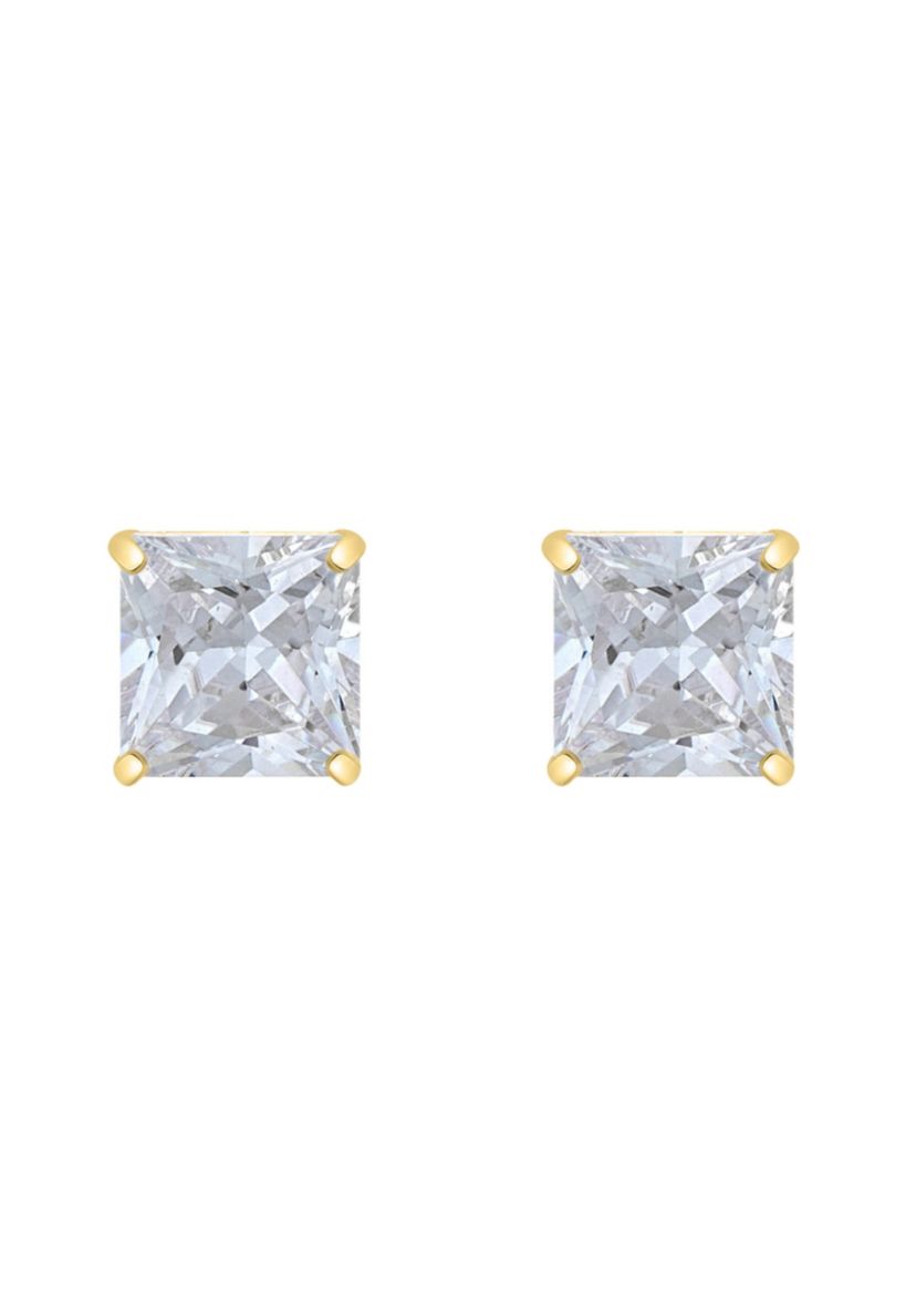 14K Gold 6mm Princess Cut Cubic Zirconia Stud Earrings