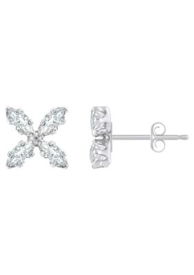 Top Fashion Jewelers 10K Gold 4x2mm Marquise Cubic Zirconia Flower Stud Earrings, White