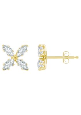 Top Fashion Jewelers 10K Gold 4x2mm Marquise Cubic Zirconia Flower Stud Earrings