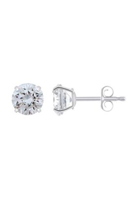 Top Fashion Jewelers 14K Gold 6mm Round Cubic Zirconia Stud Earrings, White