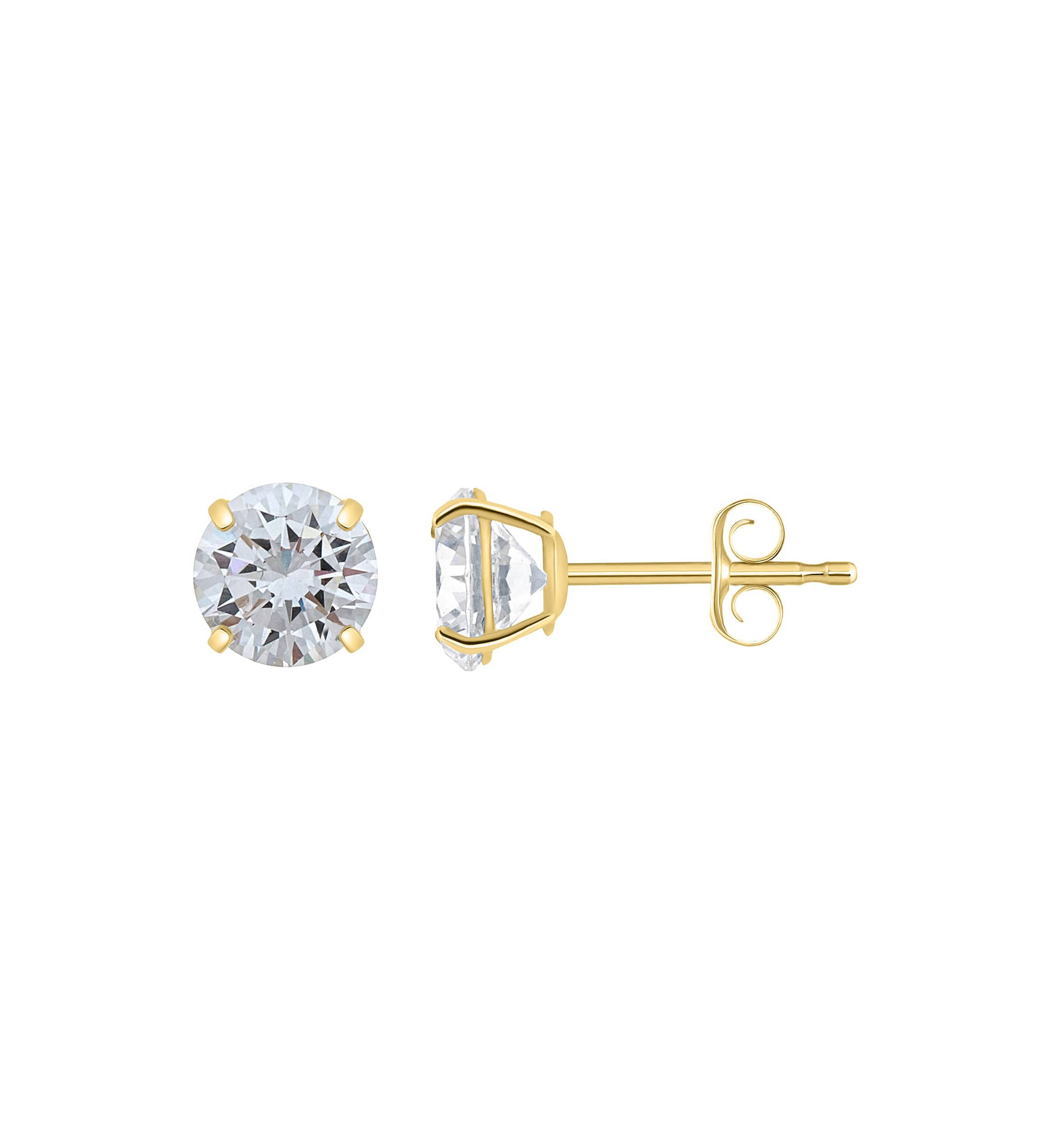 14K Gold 6mm Round Cubic Zirconia Stud Earrings