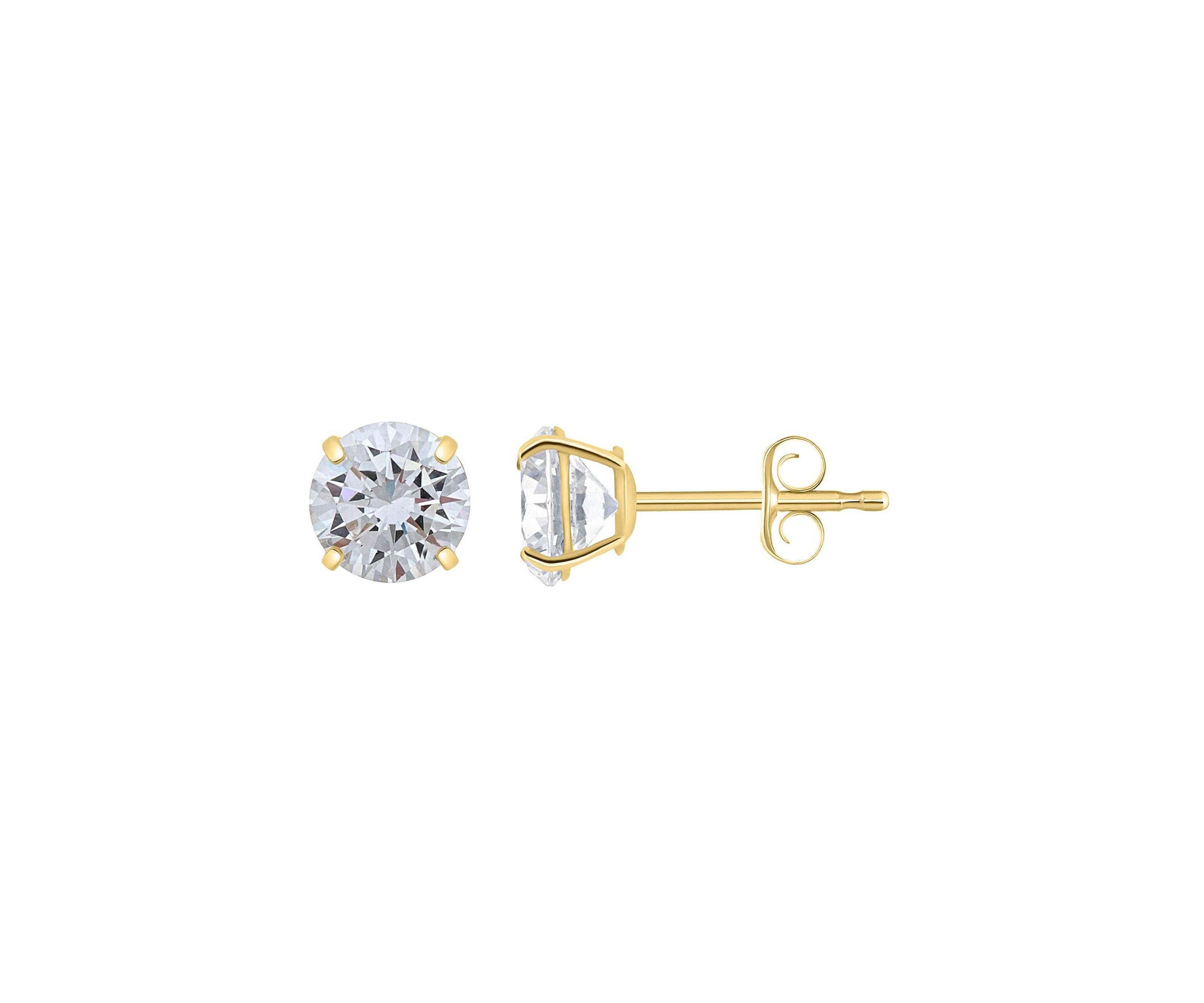 14K Gold 6mm Round Cubic Zirconia Stud Earrings