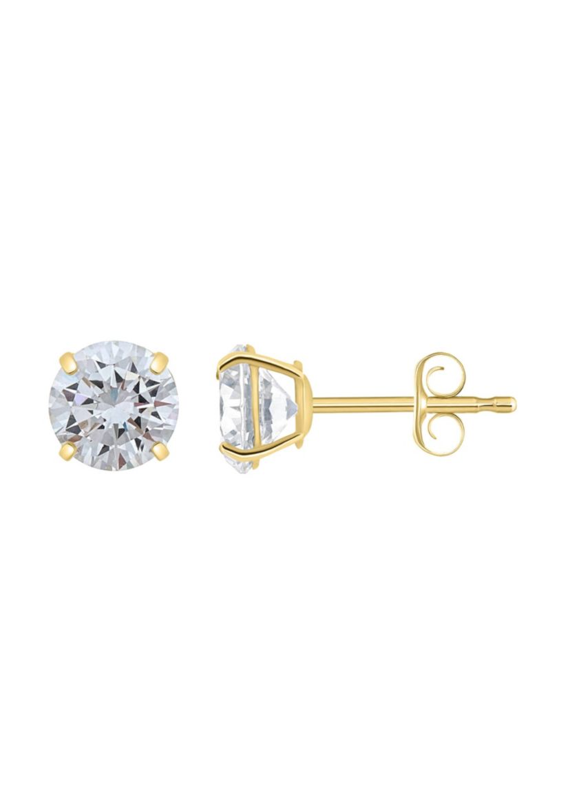 14K Gold 6mm Round Cubic Zirconia Stud Earrings
