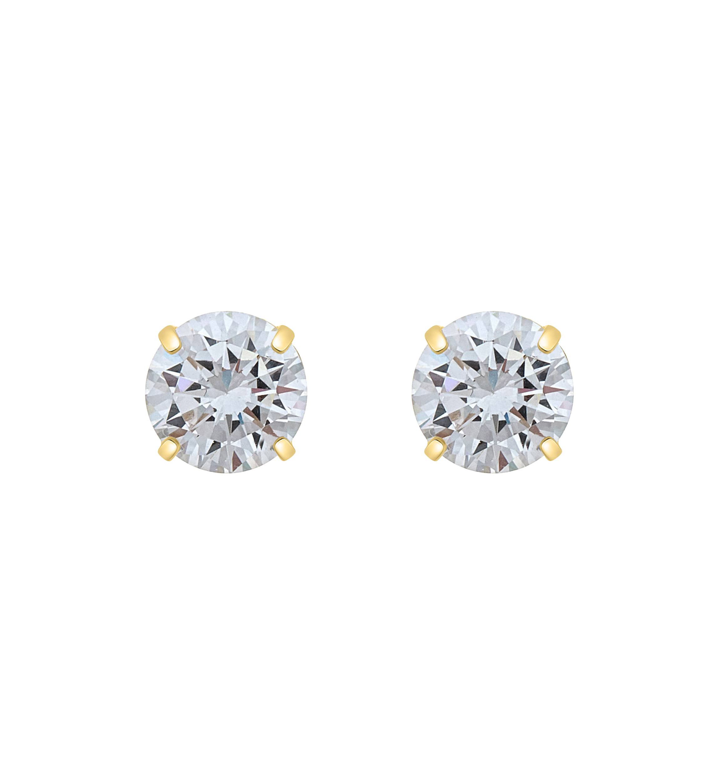 14K Gold 6mm Round Cubic Zirconia Stud Earrings