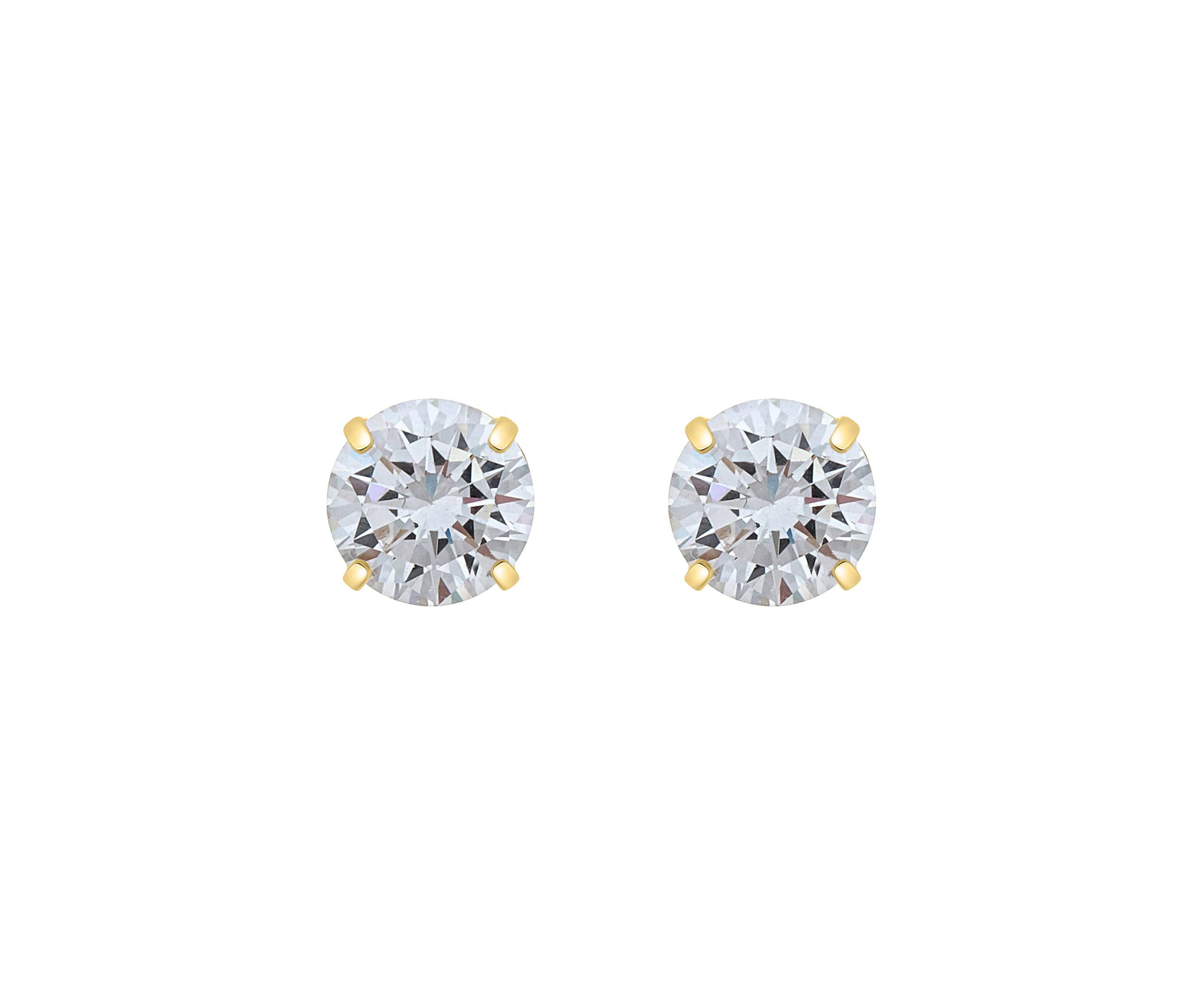14K Gold 6mm Round Cubic Zirconia Stud Earrings