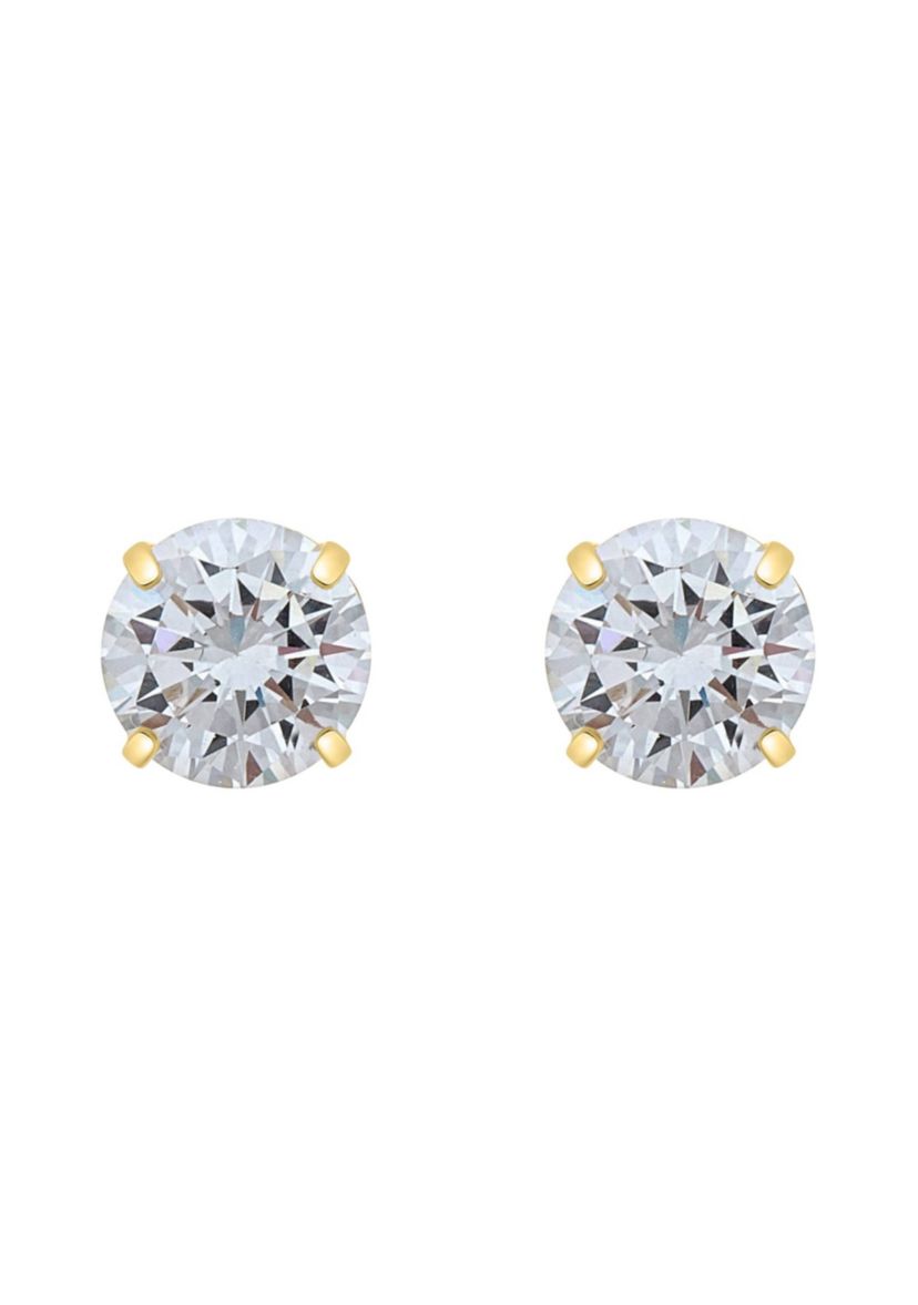 14K Gold 6mm Round Cubic Zirconia Stud Earrings