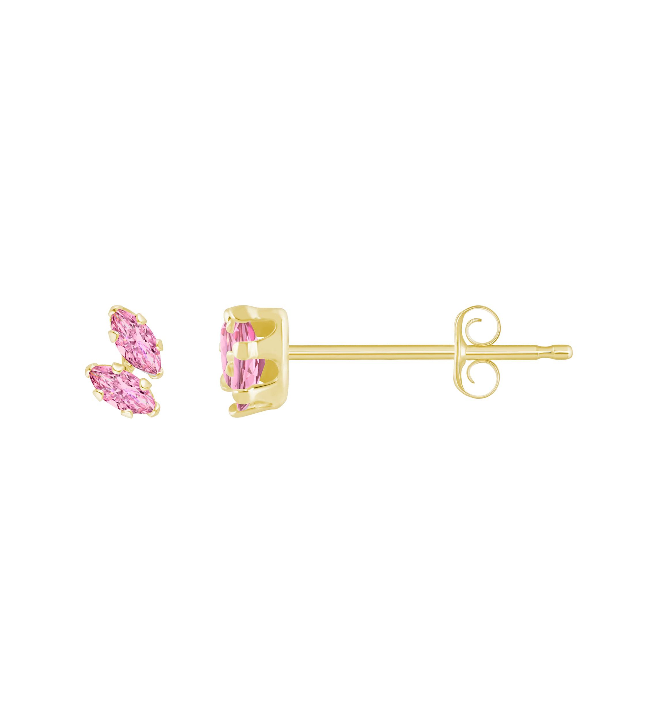 10K Gold 4x2mm Marquise Pink Cubic Zirconia Stud Earrings