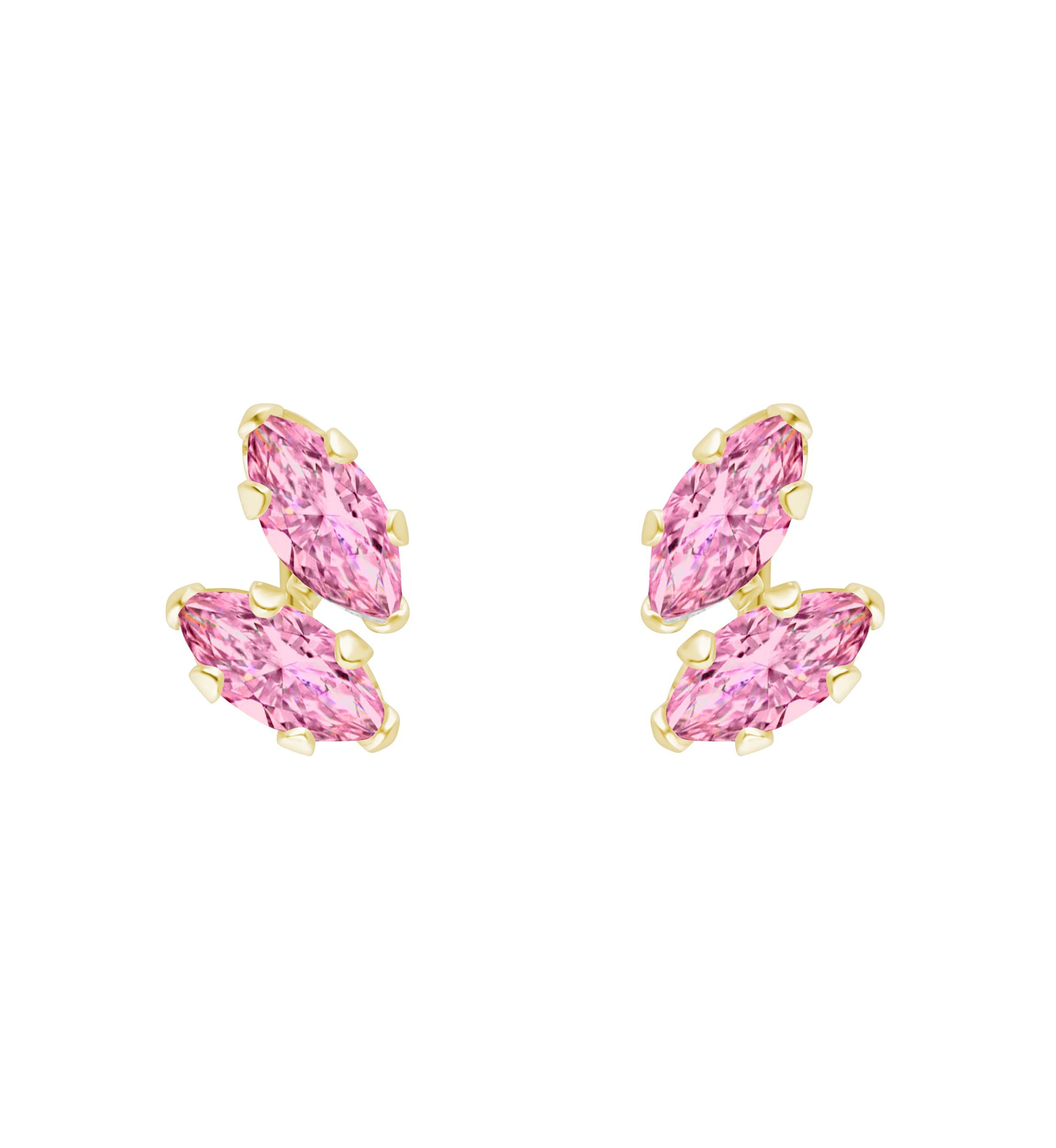 10K Gold 4x2mm Marquise Pink Cubic Zirconia Stud Earrings