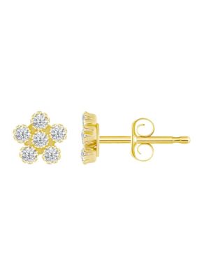 Top Fashion Jewelers 14K Yellow Gold Cubic Zirconia Star Cluster Stud Earrings