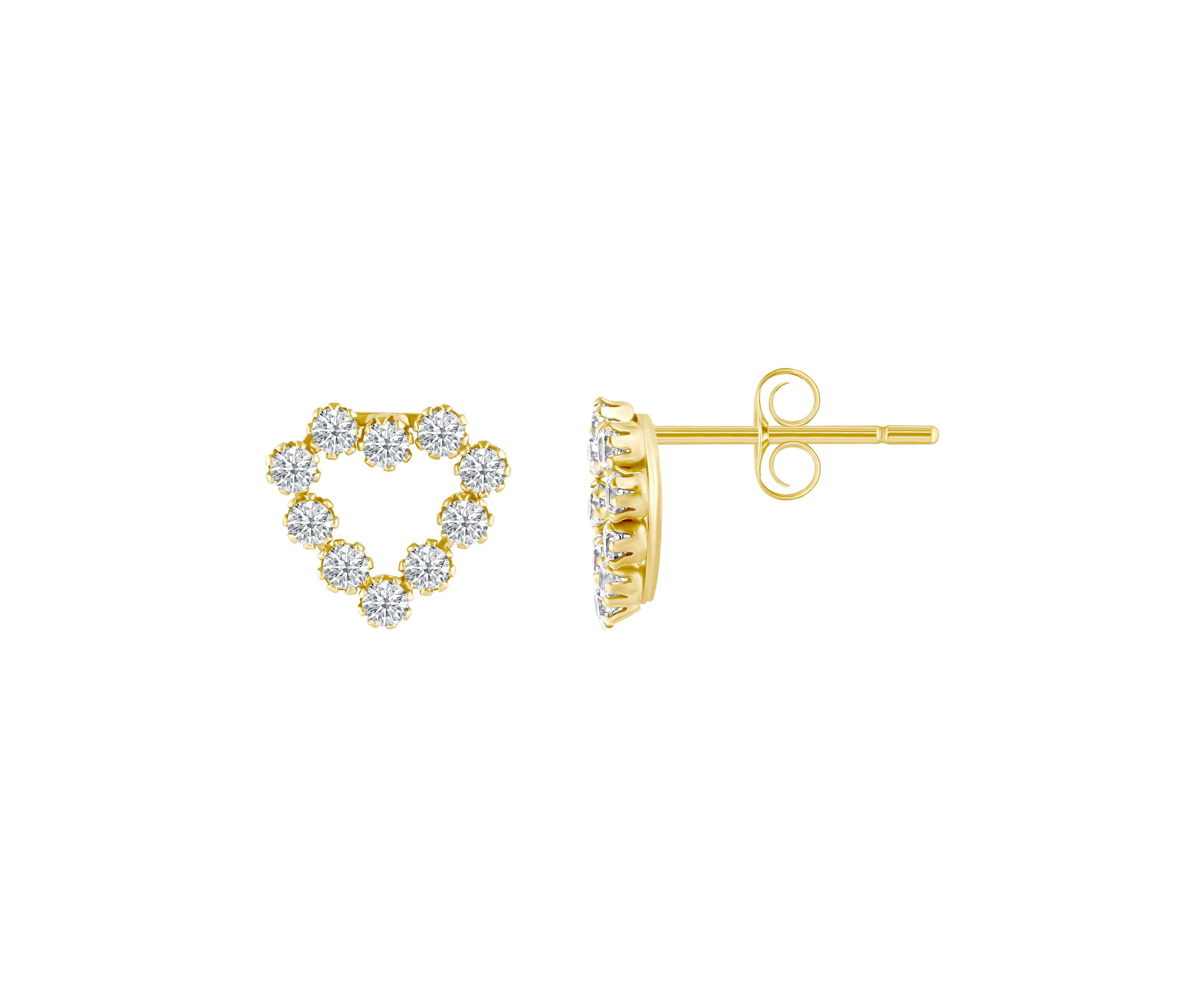 14K Yellow Gold Cubic Zirconia Heart Stud Earrings
