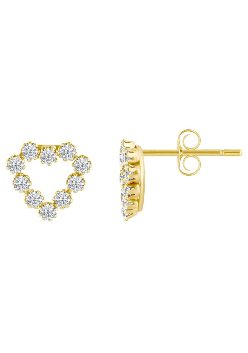 14K Yellow Gold Cubic Zirconia Heart Stud Earrings