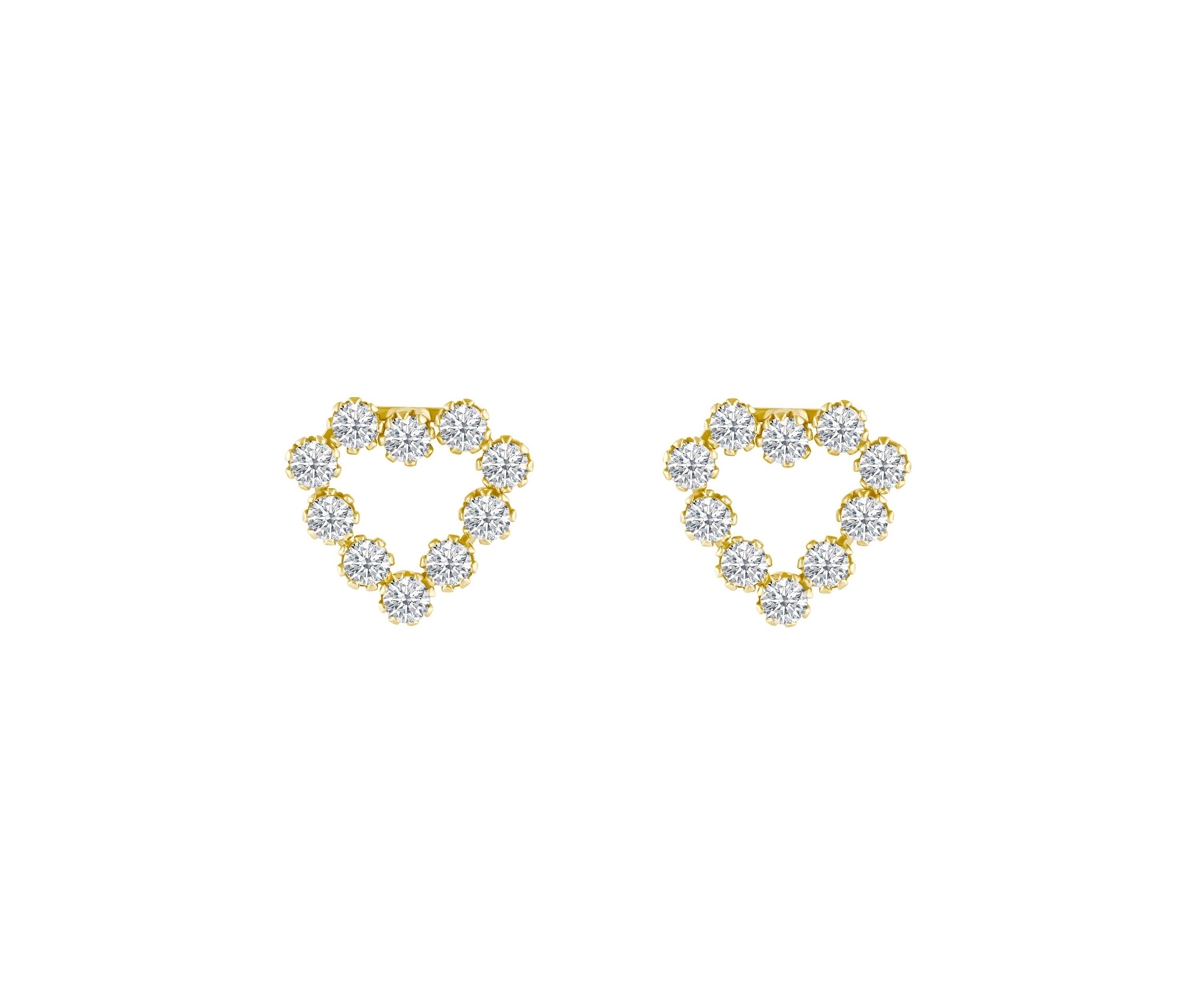 14K Yellow Gold Cubic Zirconia Heart Stud Earrings