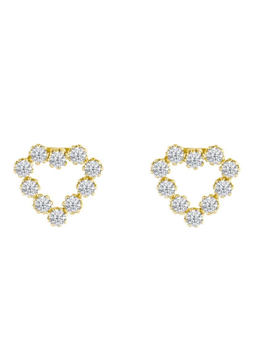 14K Yellow Gold Cubic Zirconia Heart Stud Earrings
