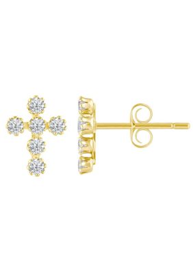 Top Fashion Jewelers 14K Yellow Gold Cubic Zirconia Cross Stud Earrings