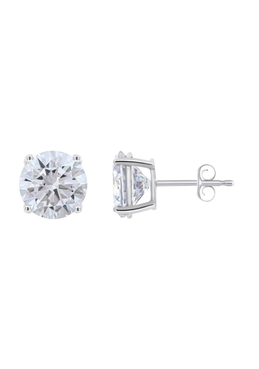 Sterling Silver 9mm Round Cubic Zirconia Stud Earrings