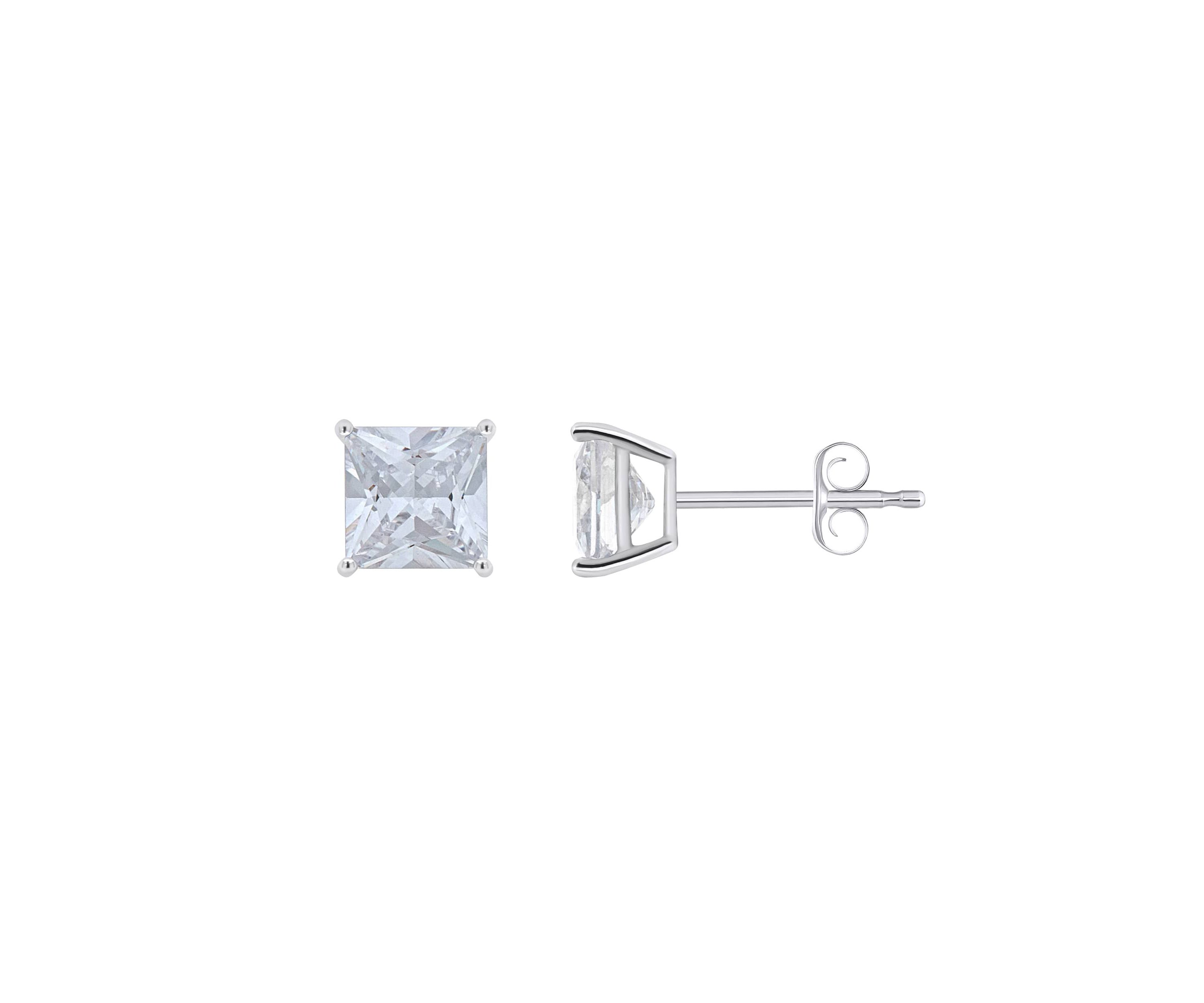 Sterling Silver 6mm Princess Cut Cubic Zirconia Stud Earrings