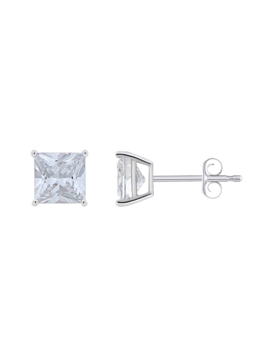 Sterling Silver 6mm Princess Cut Cubic Zirconia Stud Earrings