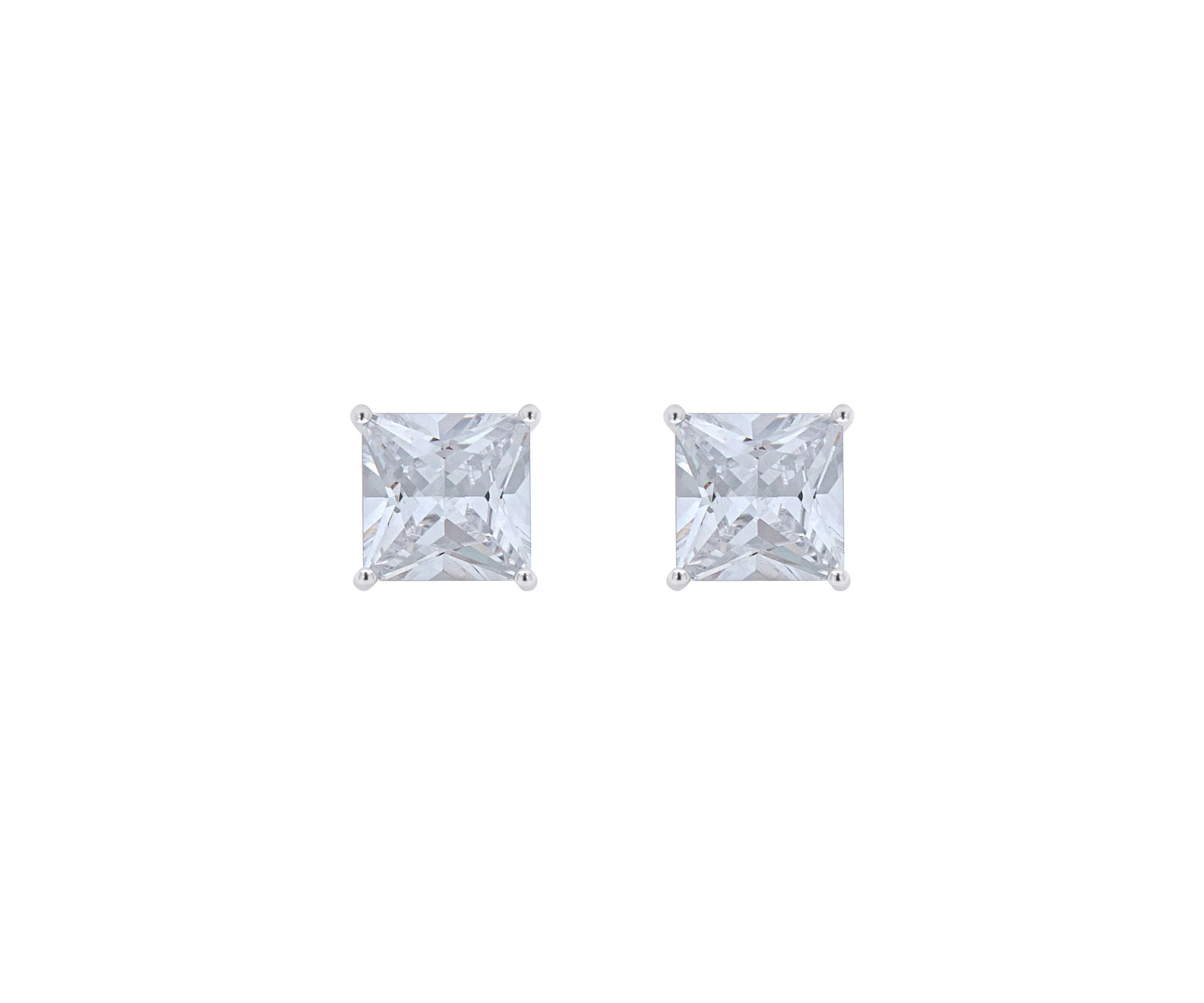 Sterling Silver 6mm Princess Cut Cubic Zirconia Stud Earrings