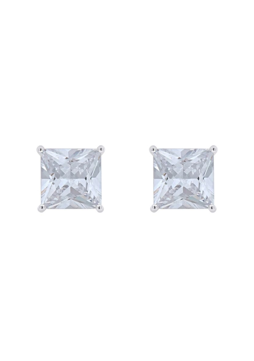 Sterling Silver 6mm Princess Cut Cubic Zirconia Stud Earrings