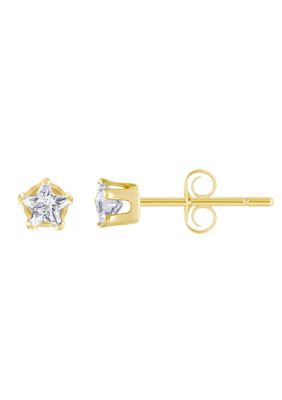 Top Fashion Jewelers 14K Yellow Gold 3mm Star Cubic Zirconia Stud Earrings